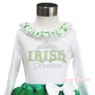 St Patrick's Day White Tank Top Clover Satin Lacing & Sparkle Rhinestone IRISH Princess TB1035